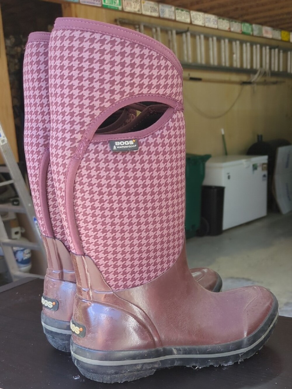 Bogs Women’s Tall Waterproof Rain Boots - Purple Houndstooth